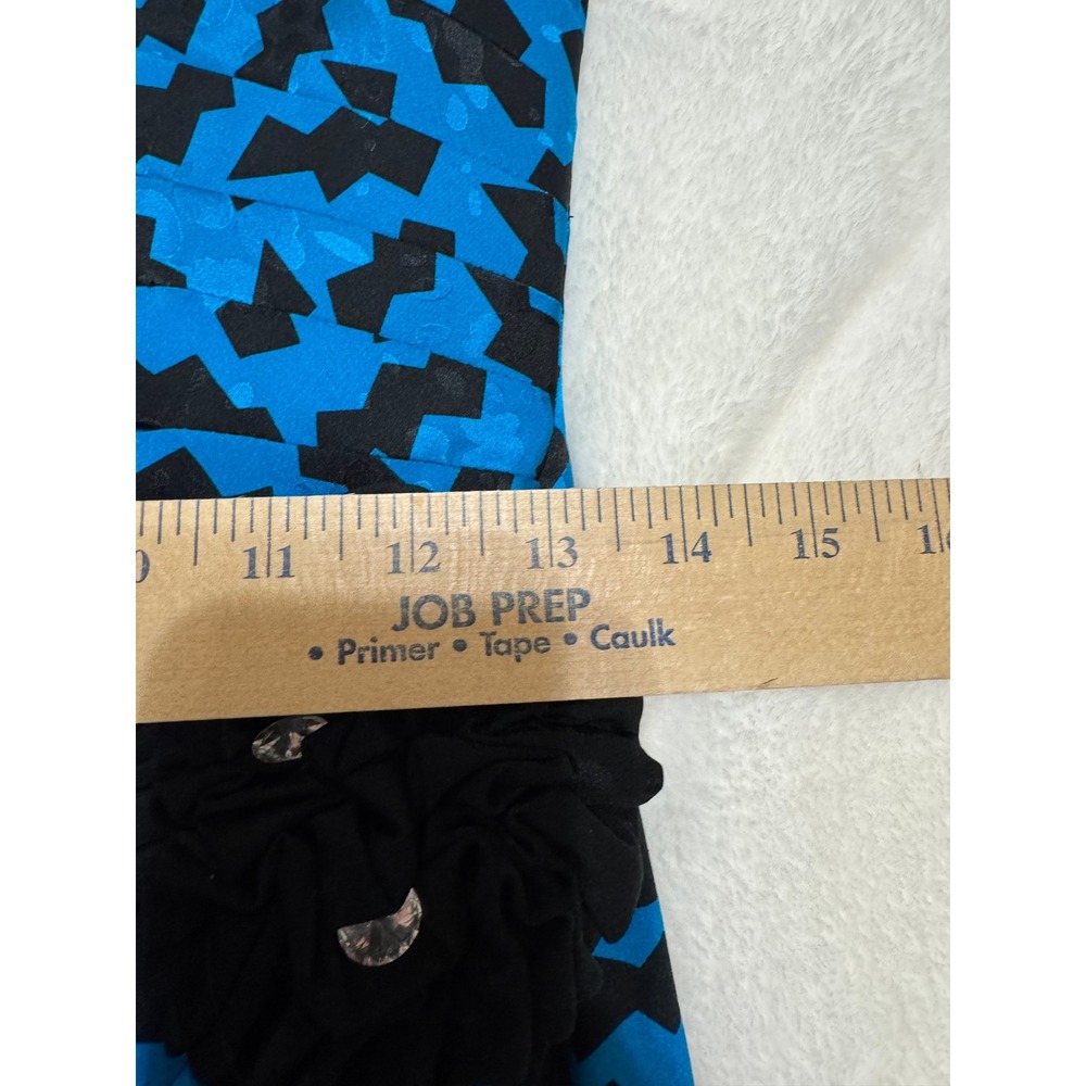 Vintage Cocktail Mini Dress Strapless Silk Sz 4 Blue Black Geometric 80s Glam - Picture 10 of 14